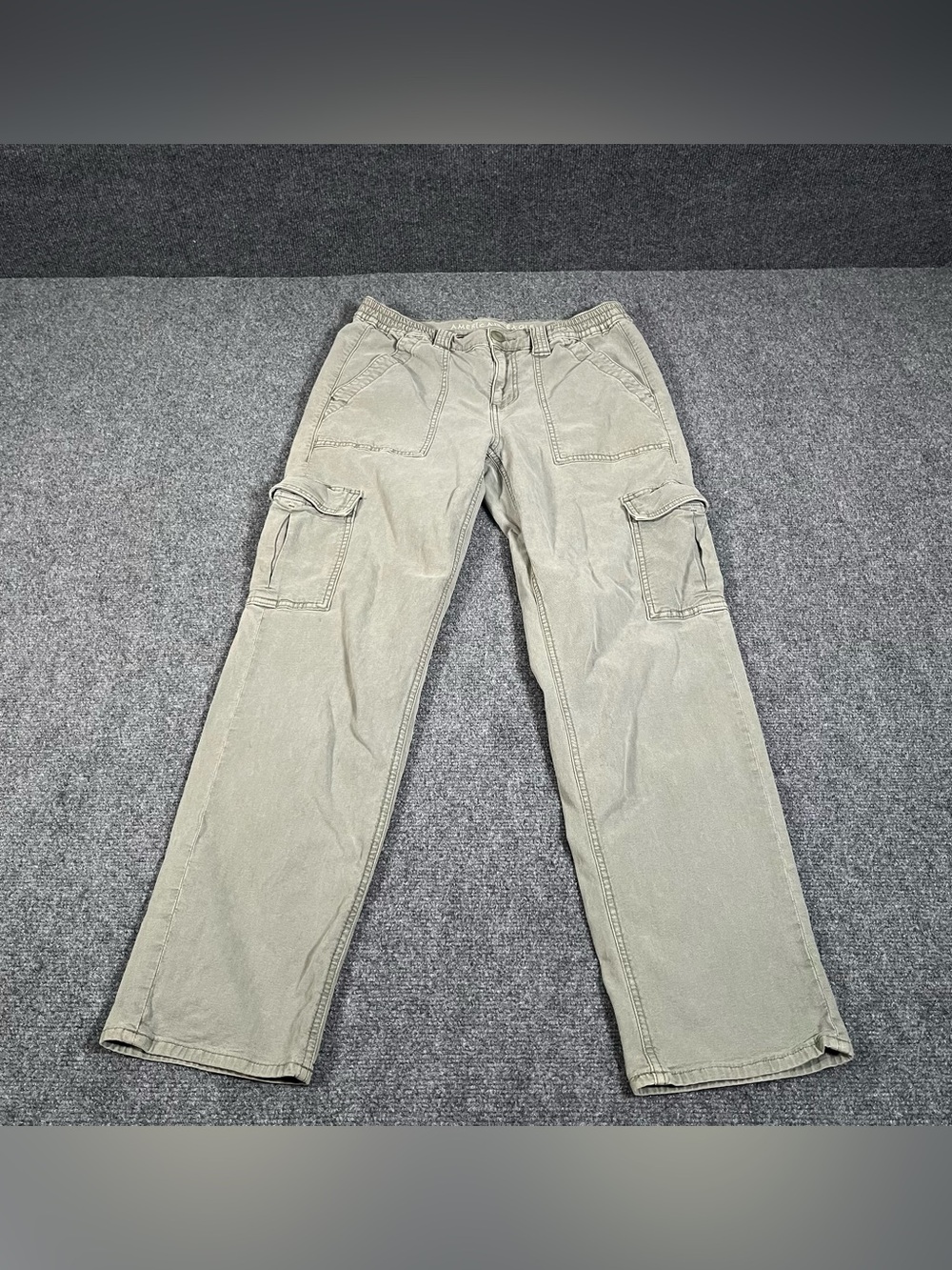 American Eagle Cargo Pants Womens 8 High Rise Baggy Wide Leg Stretch Green